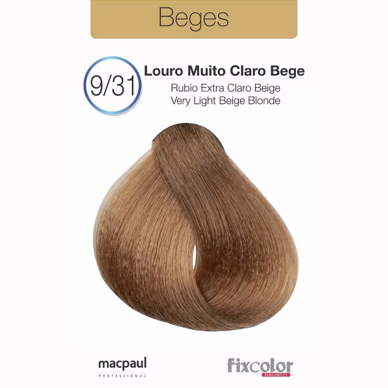 Kit MacPaul Professional Fix Color 9/31 Louro Muito Claro Bege + Oxidante 30 Volumes (2 Produtos)