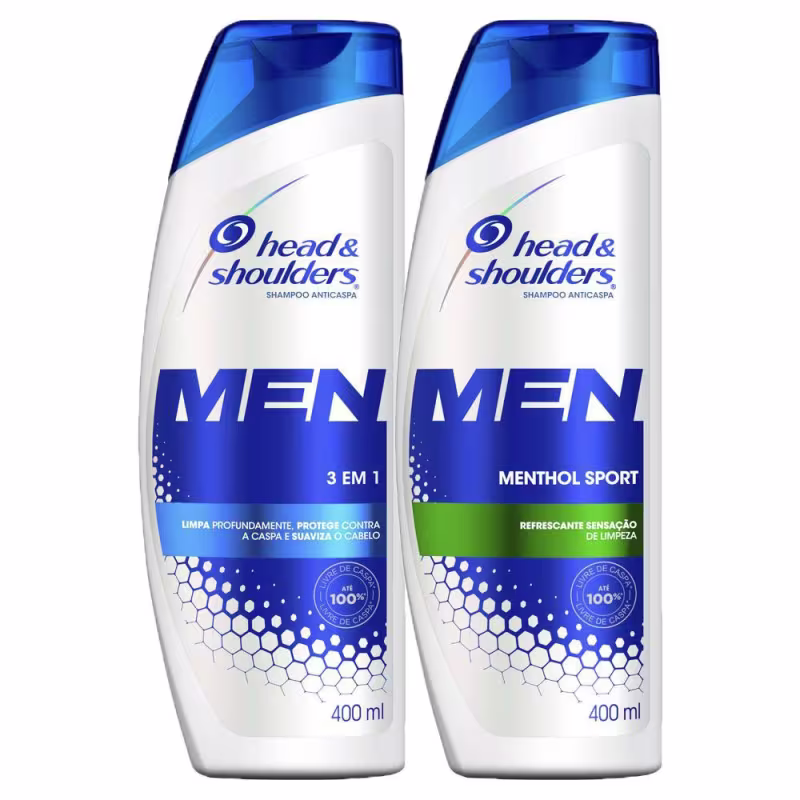 Kit Head & Shoulders - Shampoo Anticaspa Menthol Sport Masculino - 400mL + Anticaspa 3 em 1 Masculino 400ml