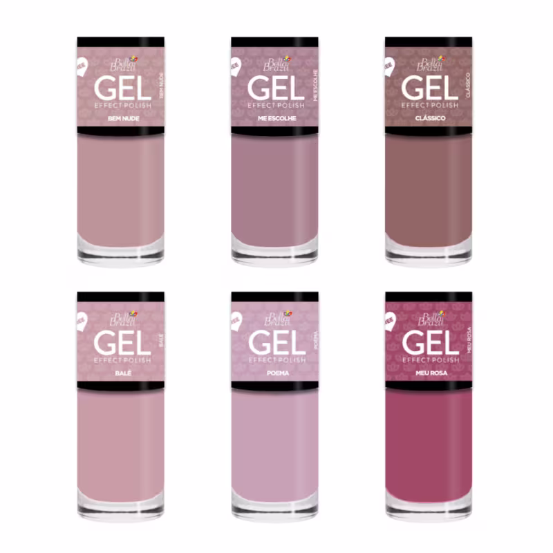 Kit Bella Brazil Esmaltes Efeito Gel Nudes e Rosas (6 Unidades)