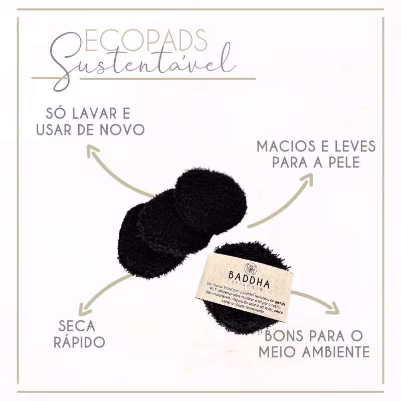 Kit Baddha Skincare Ecopads de Tecido Preto (3 Unidades)