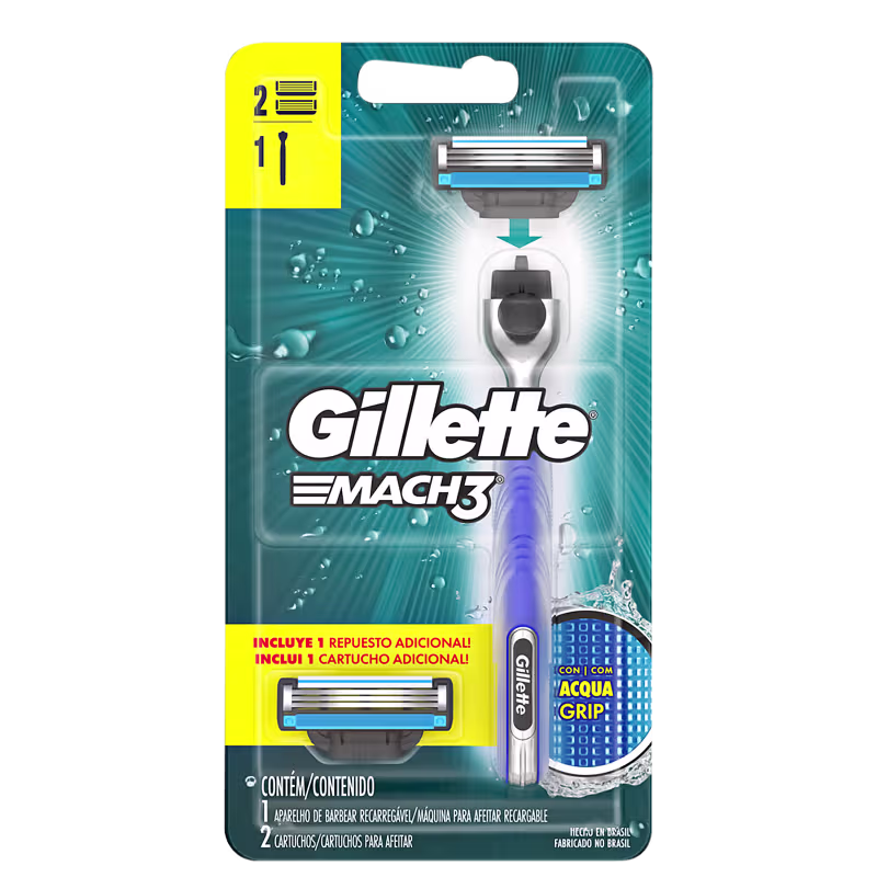 Aparelho de Barbear Gillette Mach3 Acqua-Grip + 2 Cargas