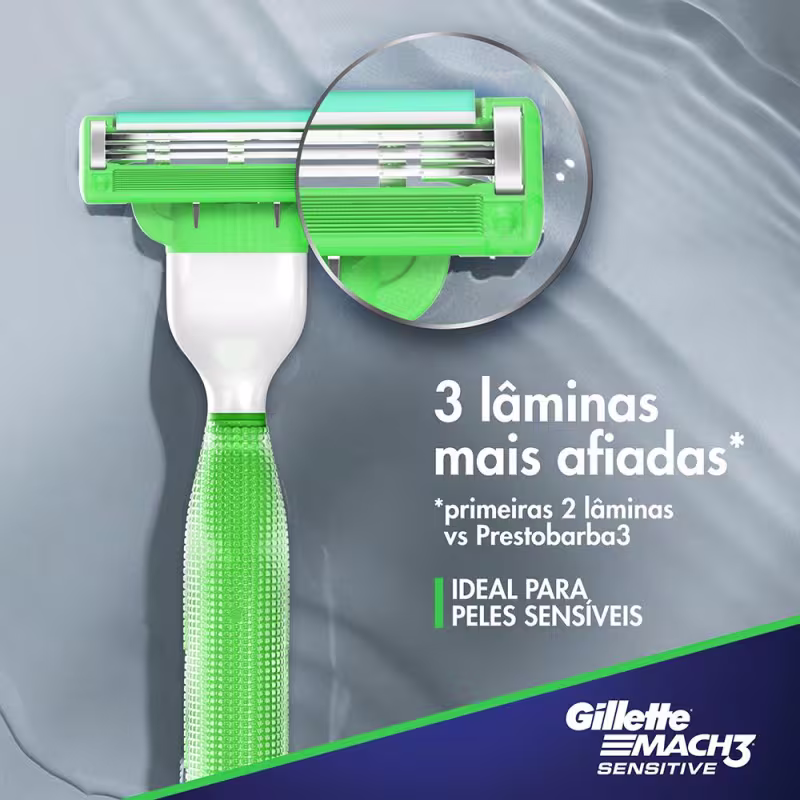 Aparelho de Barbear Gillette Mach3 Acqua-Grip Sensitive + 2 Cargas