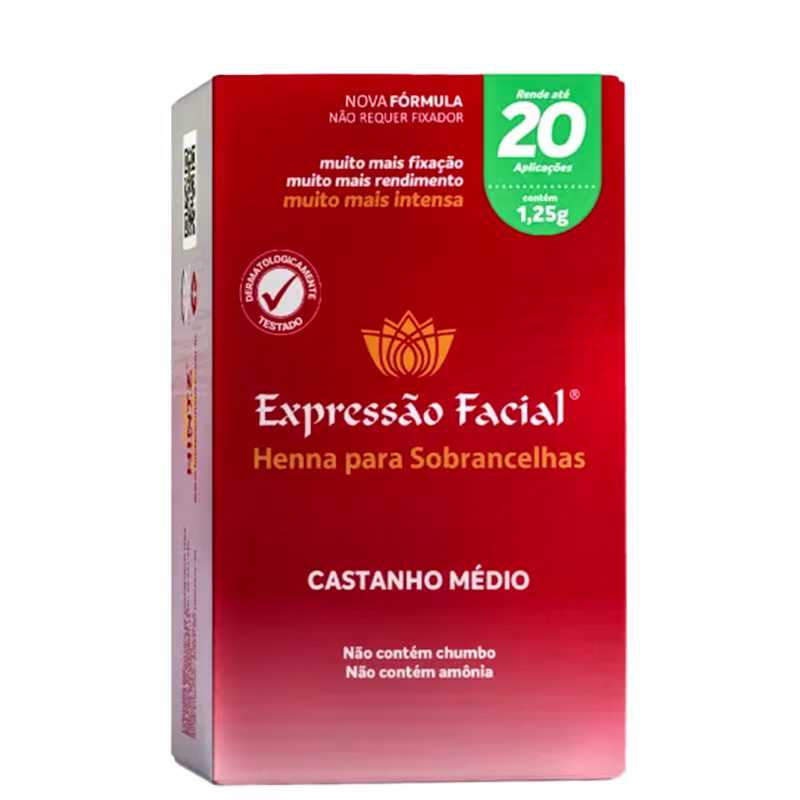 Nova Henna para Sobrancelhas Expressão Facial Castanho Médio 20 Aplicações