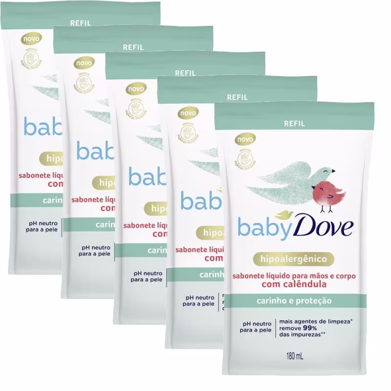 Kit 5 Refil Sabonete Líquido Baby Dove Carinho e Proteção 180ml