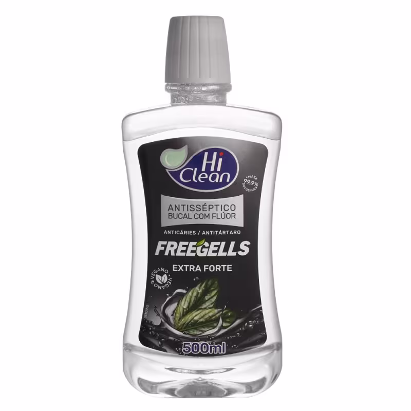 Kit 5 Antisséptico Bucal Freegells Menta Extra Forte com Flúor 500ml