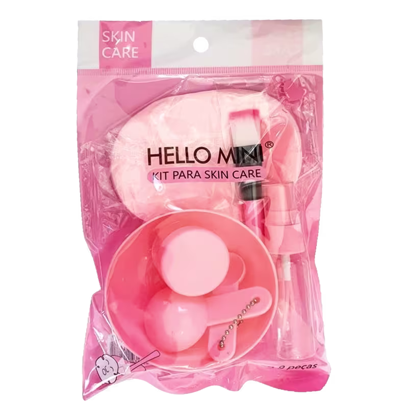 Kit 9 Peças para Skincare e Argila Hello Mini Rosa