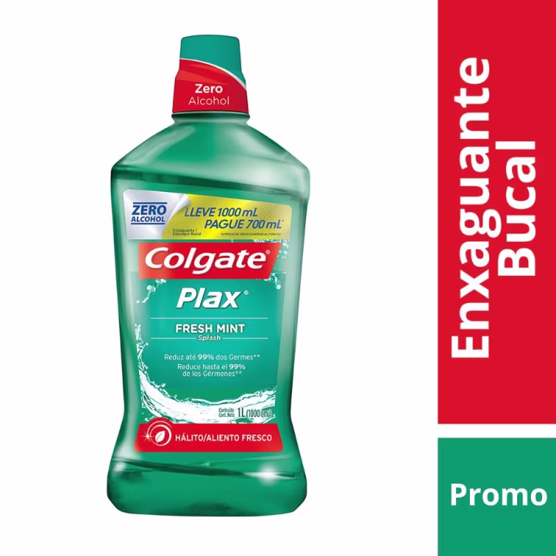 Kit Enxaguante Bucal Colgate Plax Fresh Mint Leve 1L Pague 700ml com 3 unidades