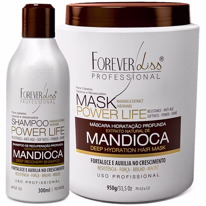 Kit Forever  Liss Professional Power Life Mandioca - Shampoo 300ml + Máscara Capilar 950g