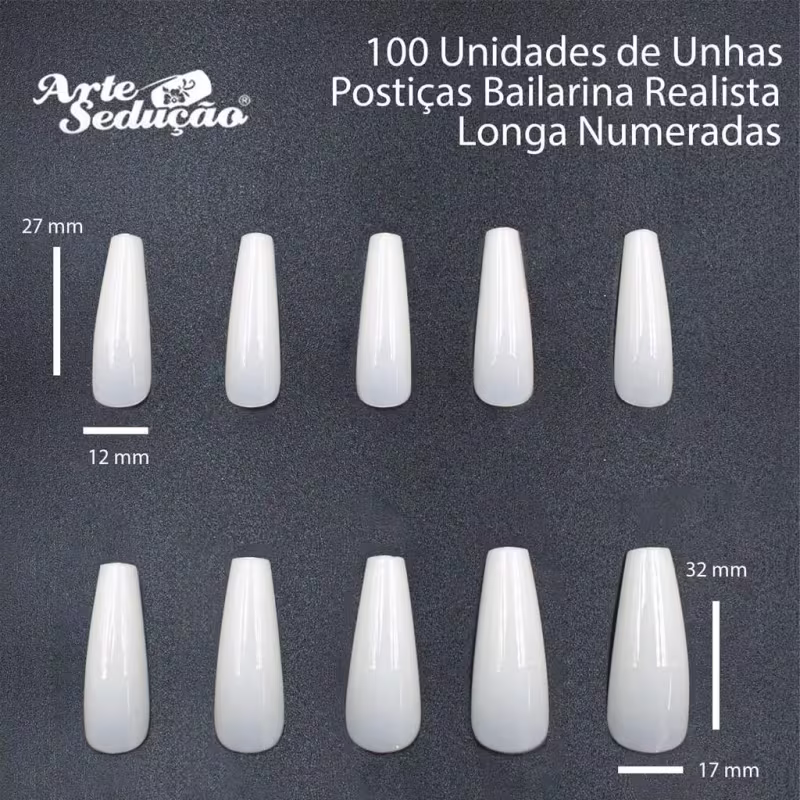 Arte Sedução Bailarina Realista Longa - Unhas Postiças (100 Unidades)