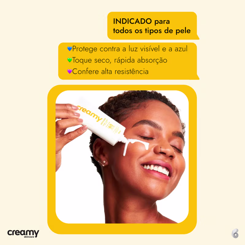 A imagem mostra o produto e informações de ações dele na pele, além de uma mulher usando o produto no rosto.