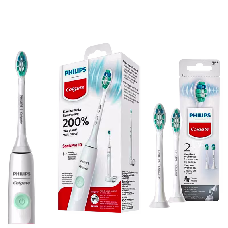 Kit Colgate Philips SonicPro 10 + Refil SonicPro Limpeza Profunda (3 Produtos)