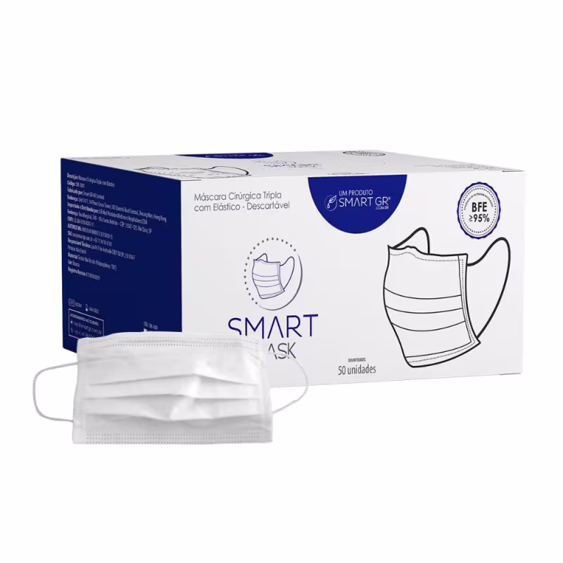 Smart Gr Mask Clipe Nasal - Máscara Cirúrgica Tripla Descartável (50 Unidades)