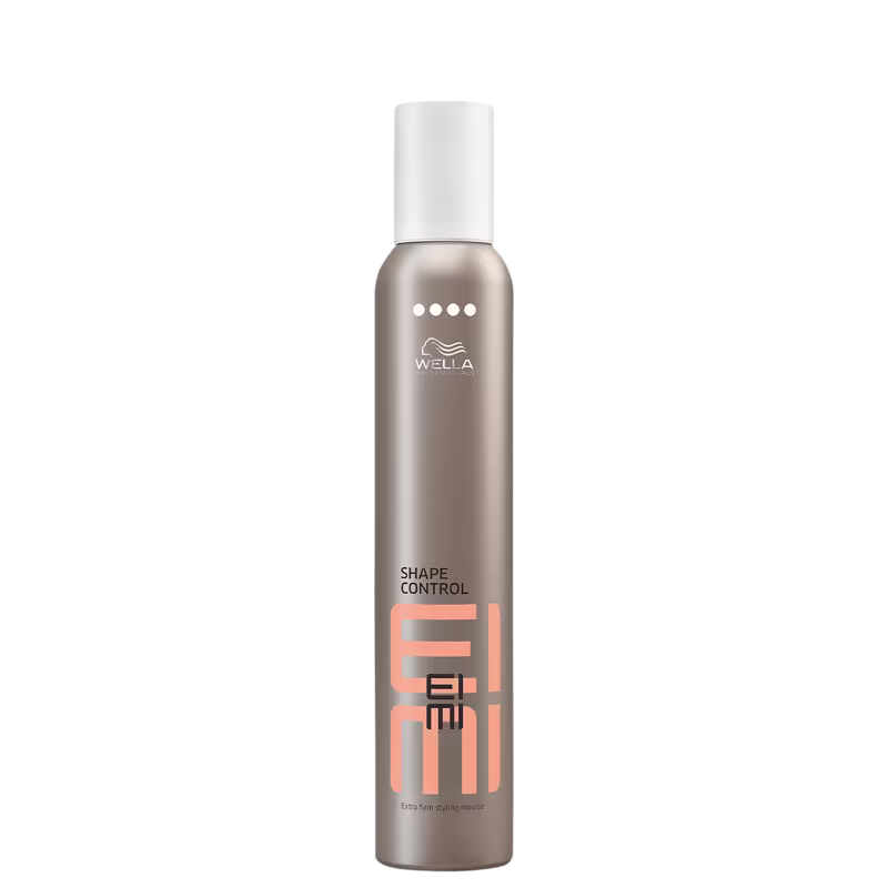 A imagem mostra o produto Shape Control de EIMI, seu frasco é cilíndrico marrom com tampa em spray, rótulo na cor laranja.