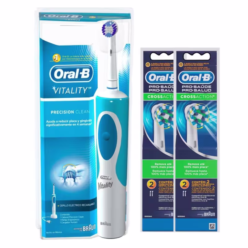 Kit Escova Elétrica Oral-B Vitality D12 220V + Refil cross Action - 2 unidades