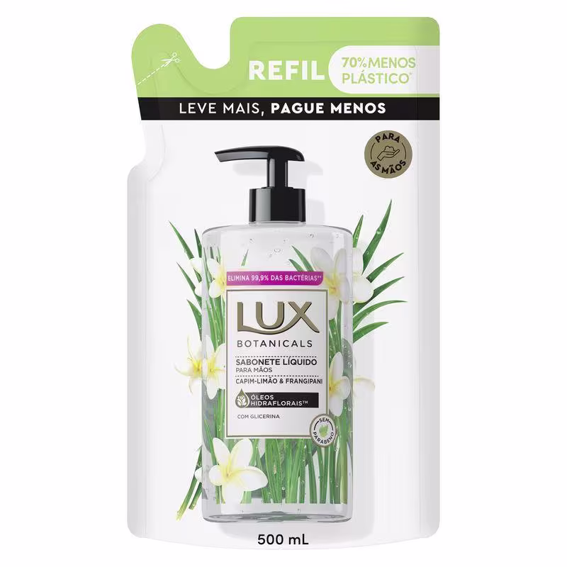 Sabonete Líquido para as Mãos Lux Capim Limão 500ml Refil