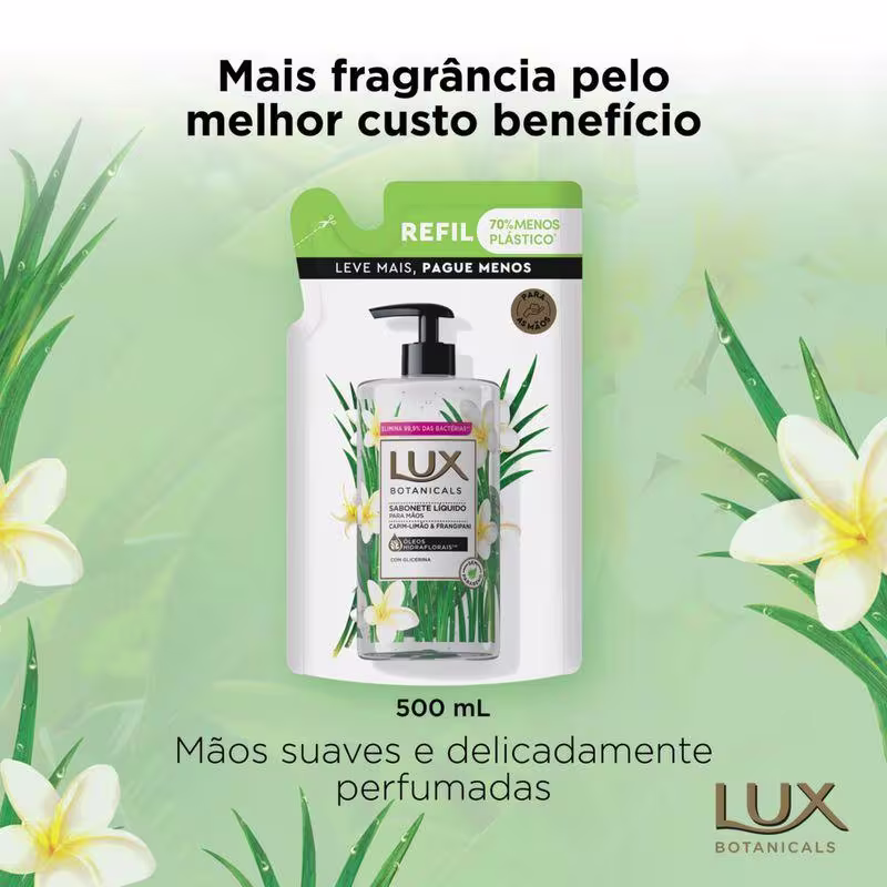 Sabonete Líquido para as Mãos Lux Capim Limão 500ml Refil