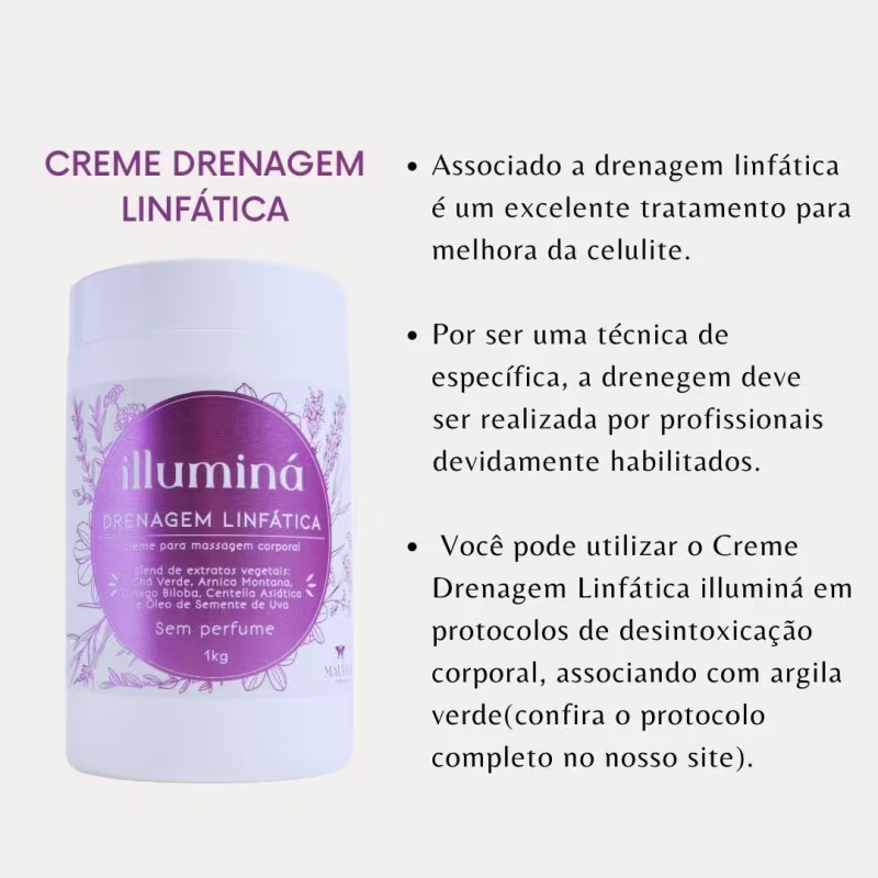 Malyks Cosméticos Illuminá - Creme para Drenagem Linfática 500g