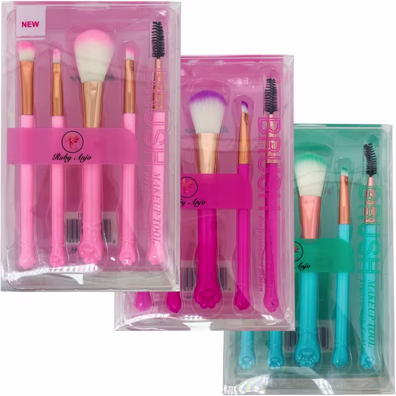 Kit com 05 Pincéis para Maquiagem Gatinho Ruby Anjo RA-087