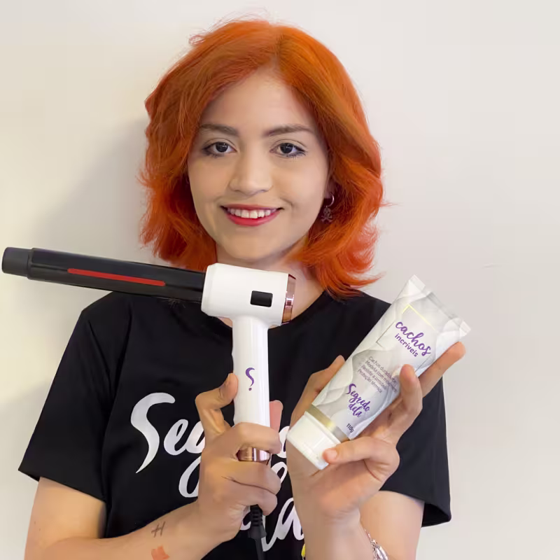 Kit Modelador de Cachos Cris 32mm Infravermelho Bivolt + Creme Protetor Térmico Cachos - Segredo Dela