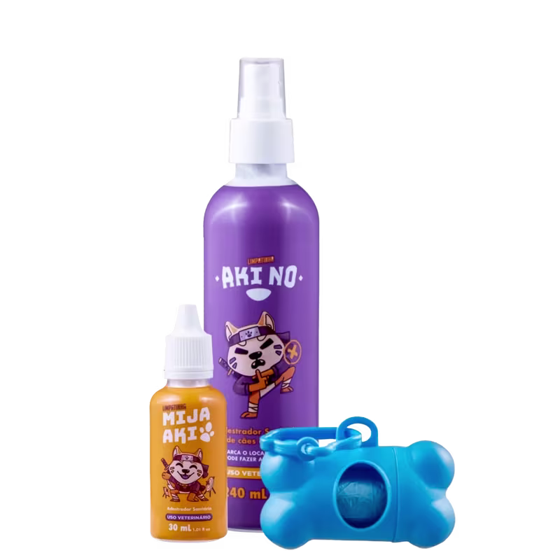 Kit Limpatinha Adestrador Sanitário Mija Aki + Aki No (3 Produtos)