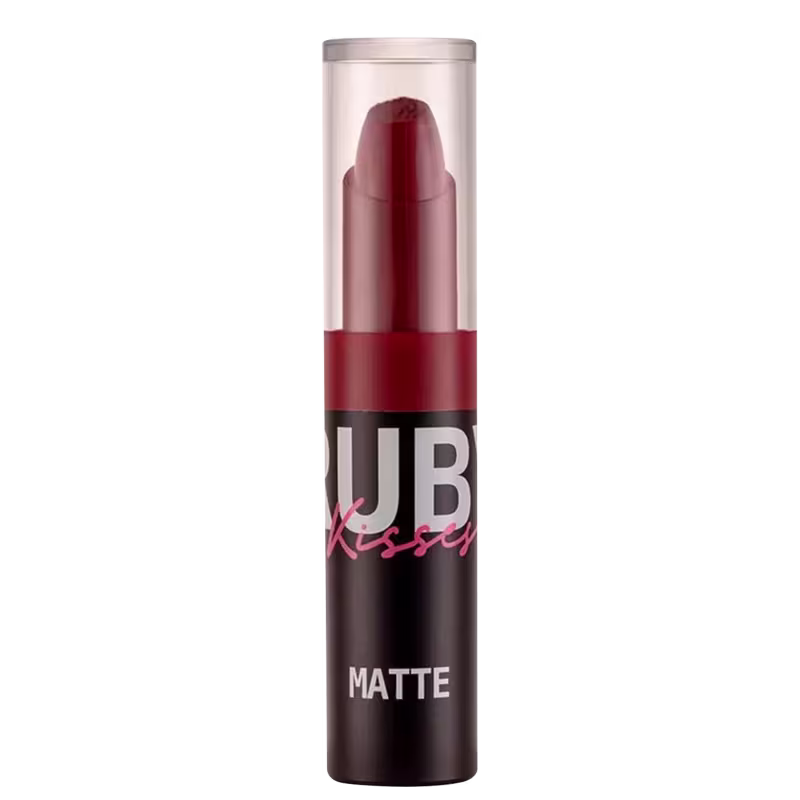 A imagem mostra um batom com base preta e tampa transparente.