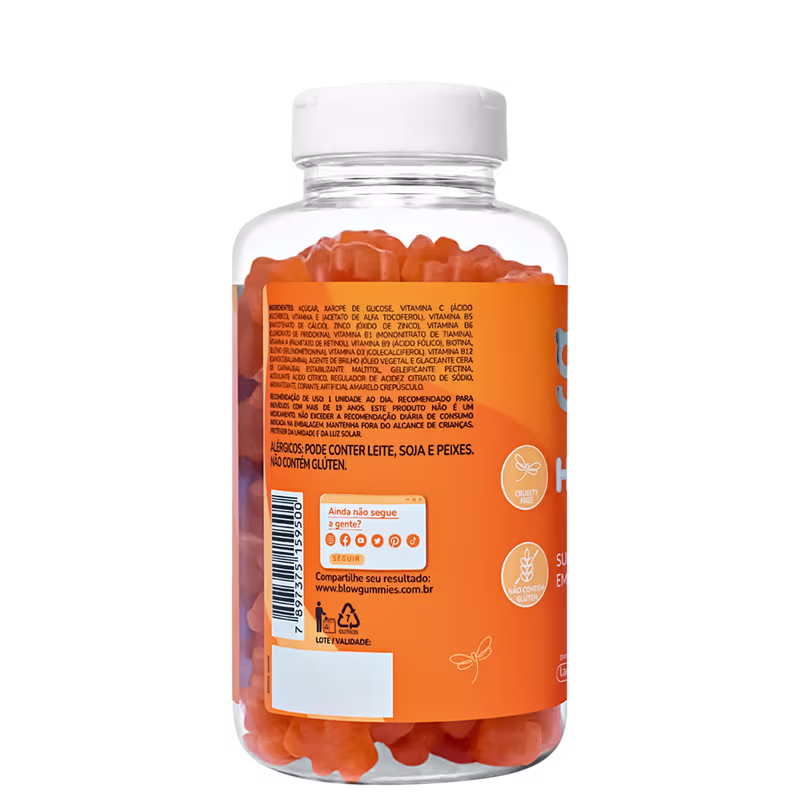 Blow Gummies Hair Laranja - Suplemento Alimentar (60 Cápsulas)