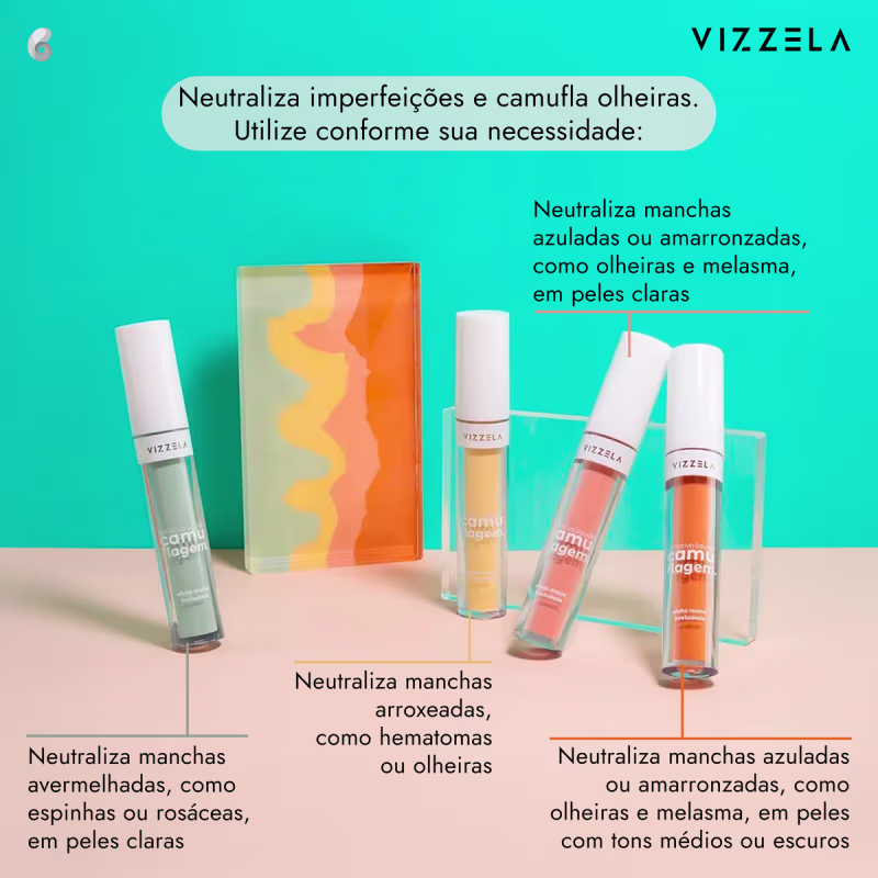 Corretivo Líquido Vizzela Cosméticos Camuflagem Amarelo, 5g.