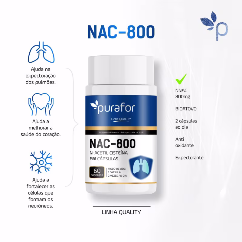 NAC 800 Purafor – N-Acetil Cisteína 800mg Saúde Respiratória