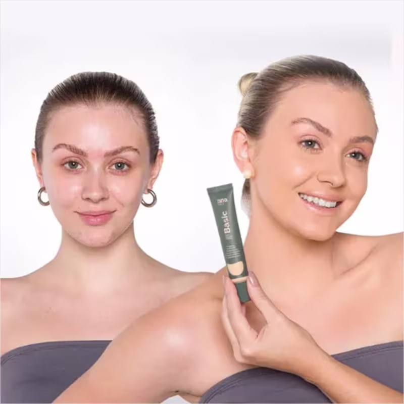 Kit Nina Makeup Base Líquida Basic+Pó Solto Instant Cor 2