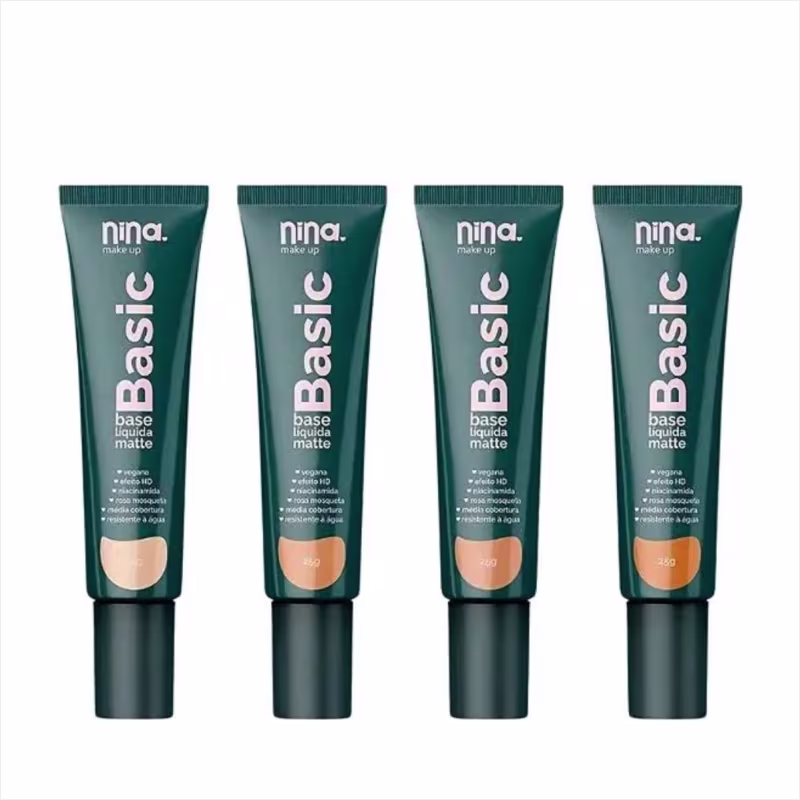 Kit Nina Makeup Base Líquida Basic e Pó Compacto Instant Cor 1