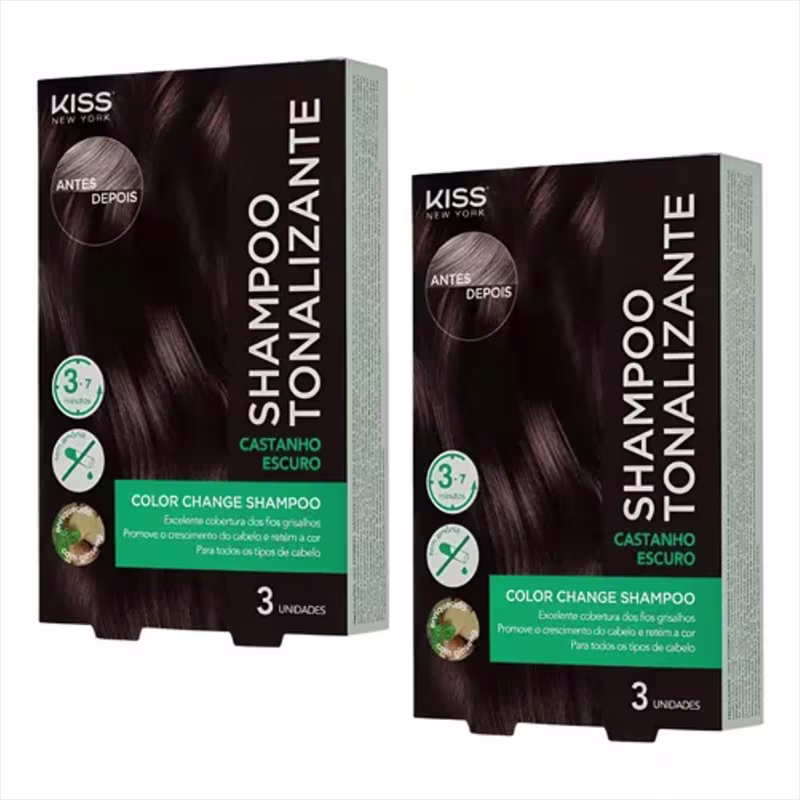 Kit Kiss NY Shampoo Tonalizante Castanho Escuro Com 2 un