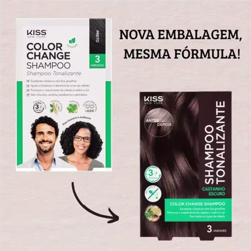 Kit Kiss NY Shampoo Tonalizante Castanho Escuro Com 2 un