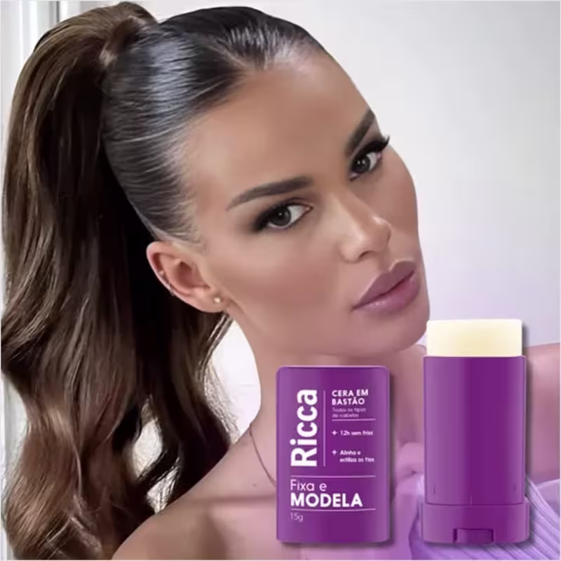 Kit Ricca Cera Fixadora Em Bastão + Grampo Cabelo Preto 20un
