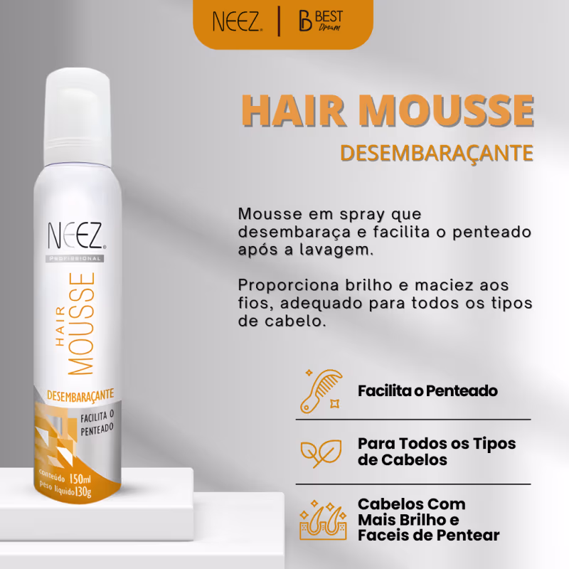 Neez Hair Mousse - Spray Desembaraçante Facilitador de Penteado 150ml