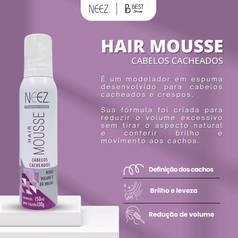 Mousse Cabelos Cacheados Neez Finalizador Capilar Penteado Hidratante Ação Rápida 150ml