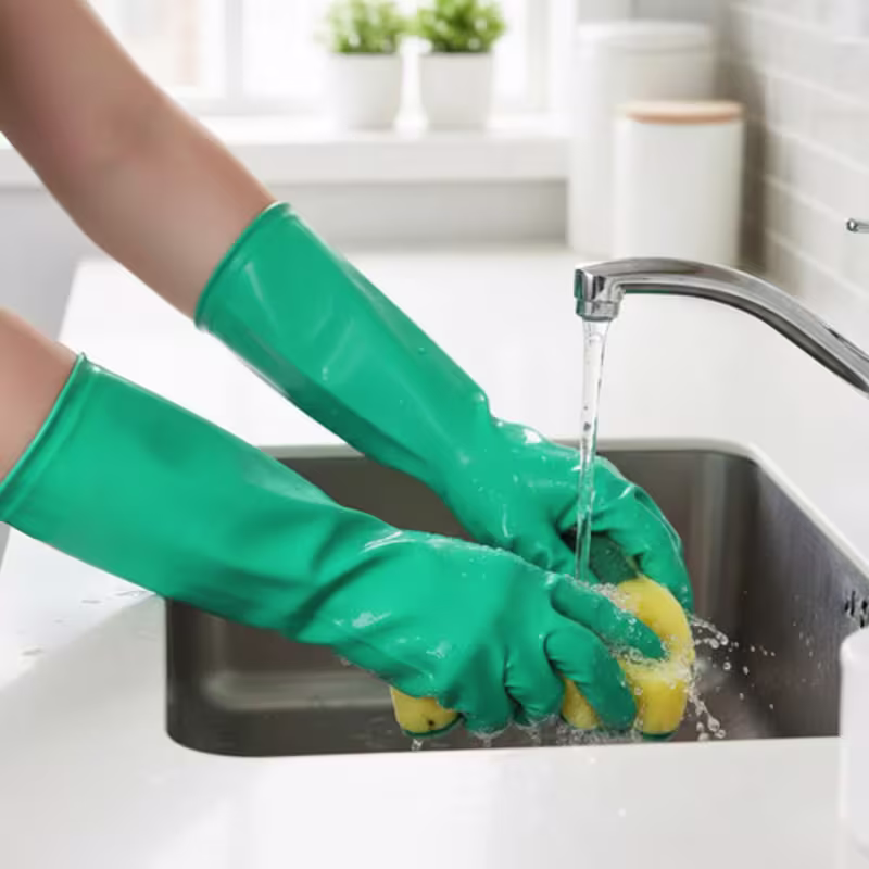 Luva Nitrílica Multiuso Reutilizável Verde M Vabene 33cm
