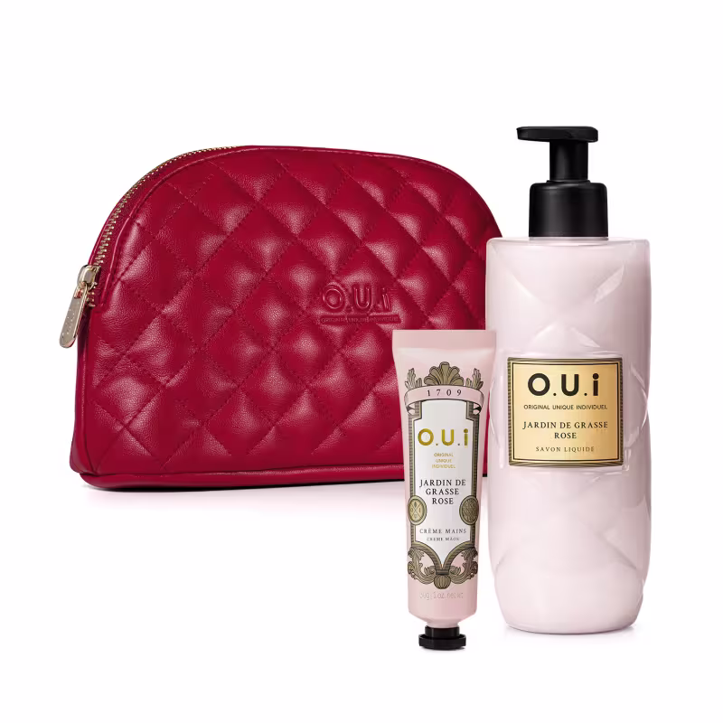 Kit O.U.i Jardin de Grasse Rose: Sabonete Líquido 400ml + Creme de Mãos 40g + Nécessaire