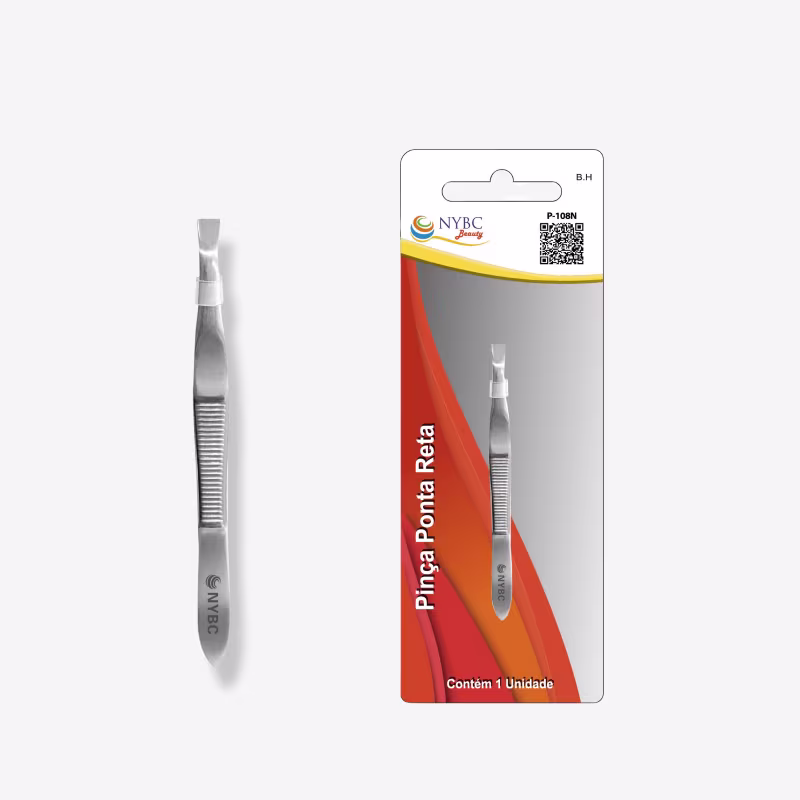 Pinça Reta Inox 78mm Sobrancelhas Profissional NYBC Beauty