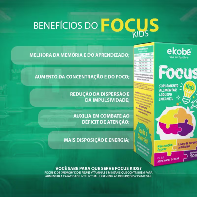 Focus Kids Melhora Memória Ajuda no Défict de Atenção Infantíl Ekobé 50ml