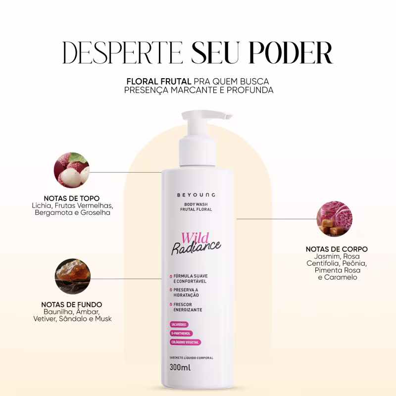 Beyoung Sabonete Líquido Corporal Wild Radiance Fragrância Frutal Floral 300ml