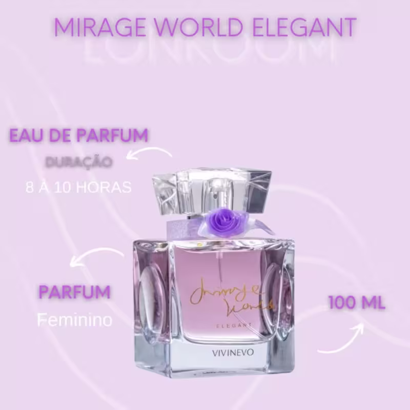 Kit Perfume Vivinevo Mirage World Elegant EDP Feminino 100ml + Body Lotion 150ml