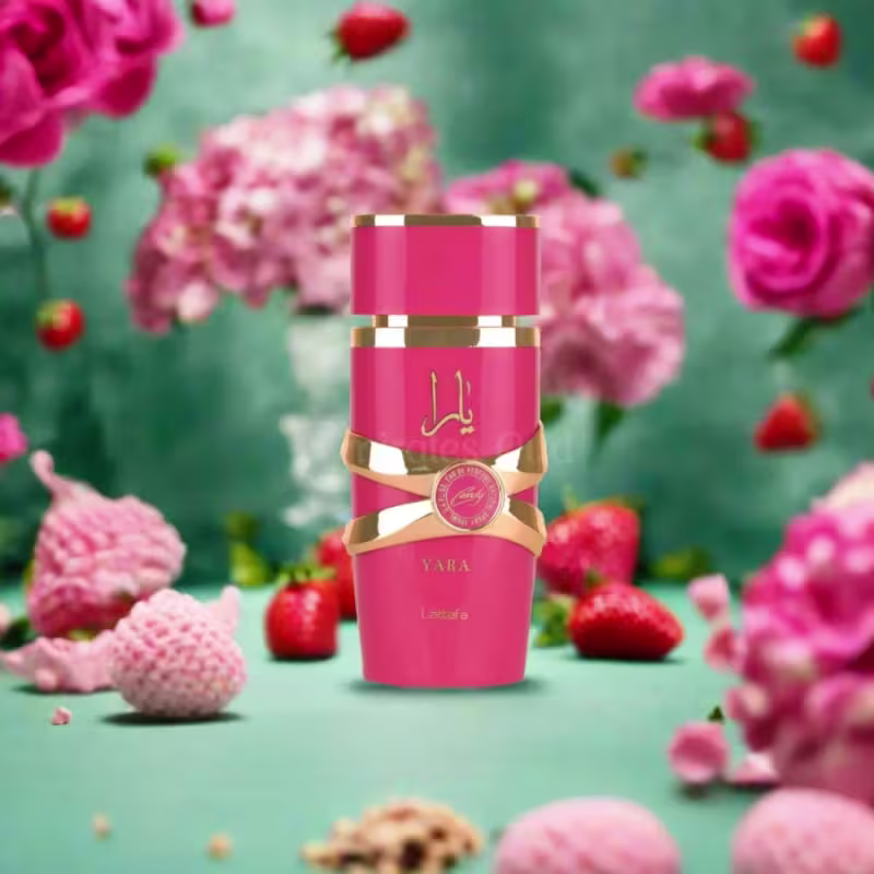 Kit Perfume Lattafa Yara Candy Edp Feminino 100ml + Portátil 12ml + Fresh Hair Mist 50ml