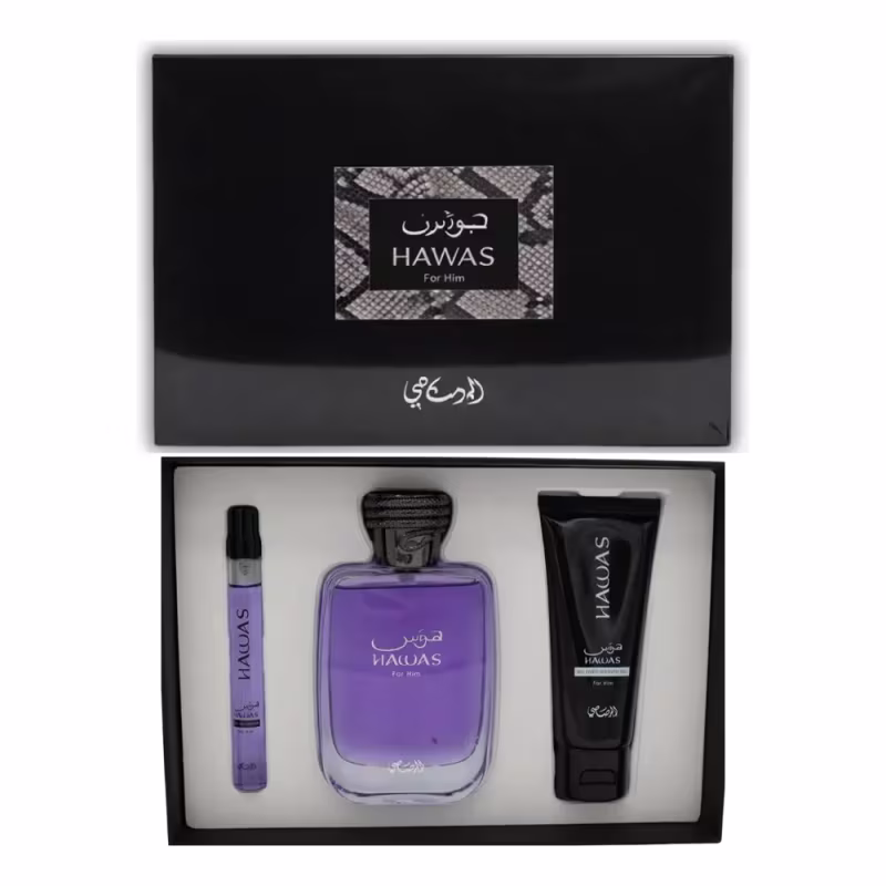 Kit Perfume Hawas For Him Rasasi Edp Masculino 100ml + 10ml + Shower Gel 60ml