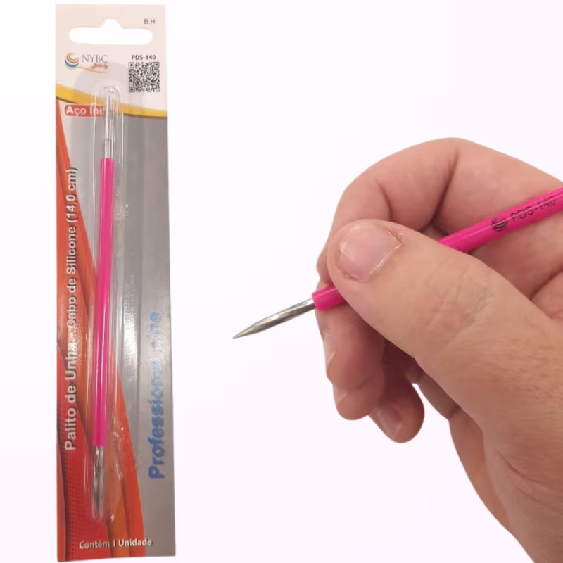 Palito de Unha NYBC Beauty Aço Inox + Cabo de Silicone, 1 produto.