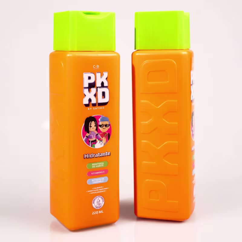 Detalhe da embalagem do Hidratante Corporal Cia. Beauty PK XD by Satiko com um design inovador e cores vibrantes