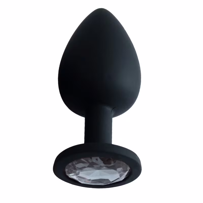 Plug Anal em Silicone Tamanho Pequeno com Pedra Cor PRETO