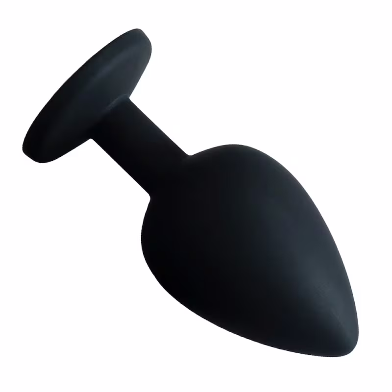Plug Anal em Silicone Tamanho Pequeno com Pedra Cor PRETO
