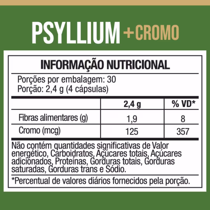 Psyllium + Picolinato De Cromo 120 Cápsulas 600mg - Nutrione