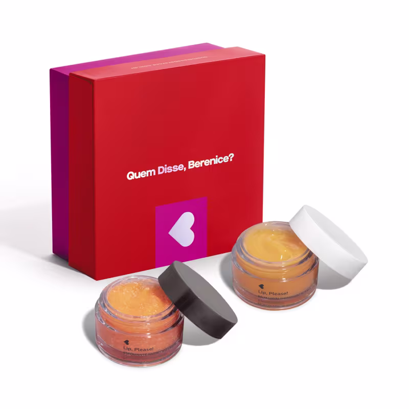 Combo Presente Lip, Please!: Esfoliante Labial Nutritivo 8g + Balm labial Hidratação Intensa 8g + Caixa Tamanho P