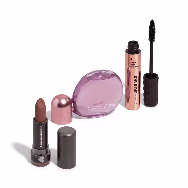 Combo Batom Nudelina 3,8g + Eau de Parfum Muito Desobediente 100ml + Máscara Big Bang 10g